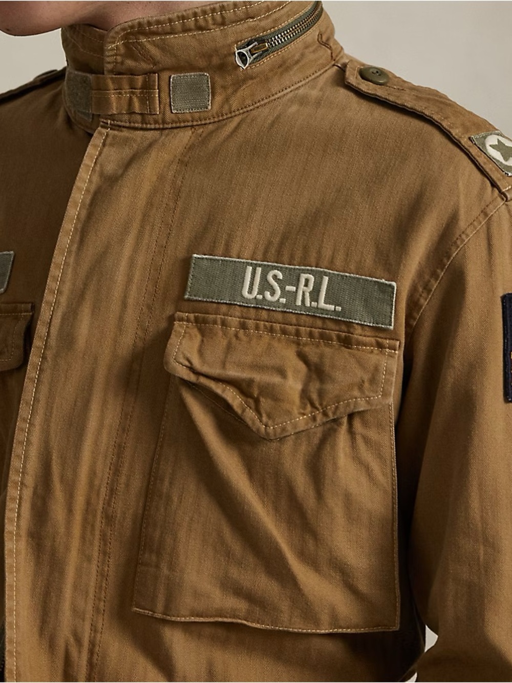 Polo Ralph Lauren The Iconic Field Jacket in Sandsurf Logo Patches Size Large - Picture 5 of 10